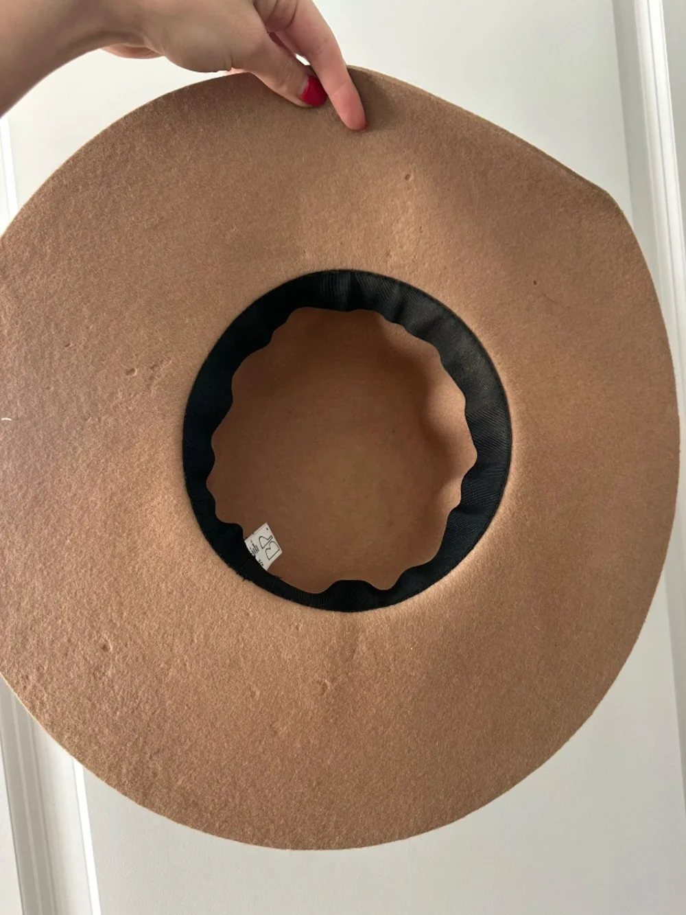 Felt Wide Brim Floppy Hat - Tan with Black Ribbon
